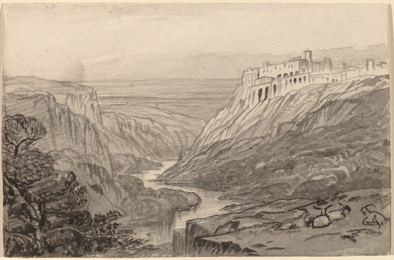 Nehir Geçidi Üzerinde Dinlenen Keçiler (Narni, İtalya) by Edward Lear