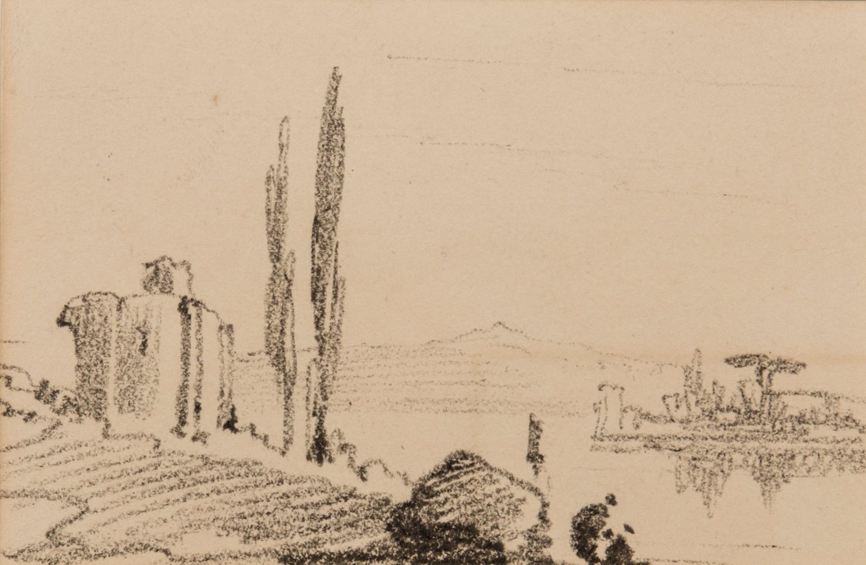 İtalyan capriccio, 1837 dolayları (kağıt üzerinde siyah tebeşir) by Edward Lear