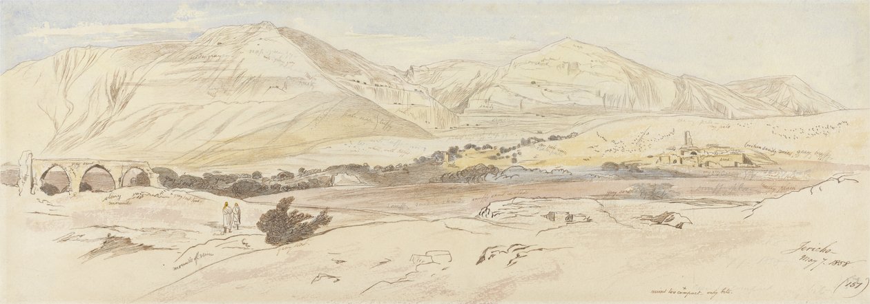 Jericho, 7 Mayıs 1858 (157), 1858 (kağıt üzerinde tuvalet ve kalem ve mürekkep) by Edward Lear