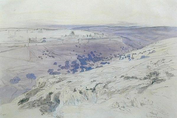 Kudüs, 24-28 Nisan 1858 (kağıt üzerine kalem, mürekkep ve sulu boya) by Edward Lear