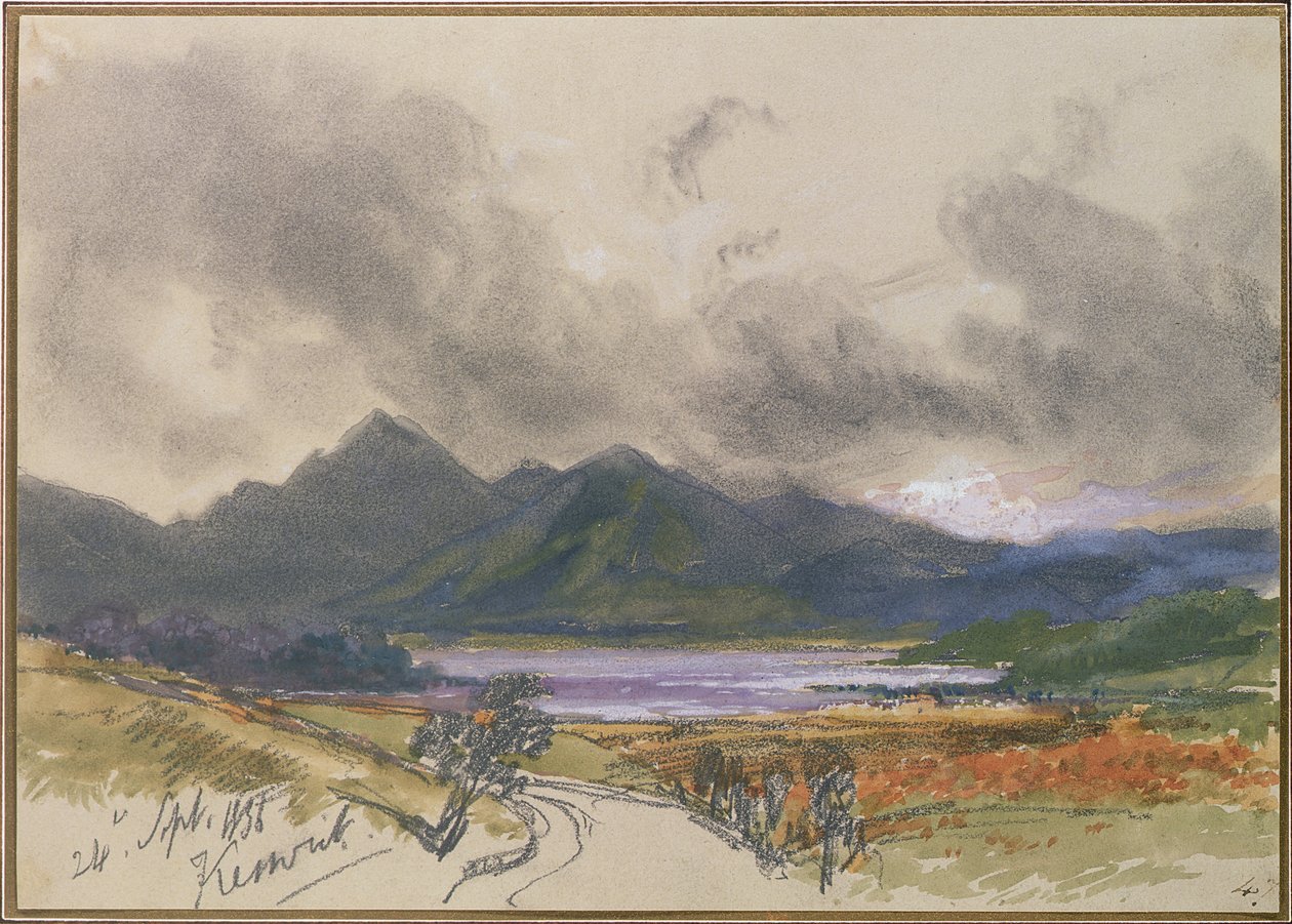 Keswick, 24 Eylül 1836 (kağıt üzerinde beyaz kalem ve tuvalet) by Edward Lear