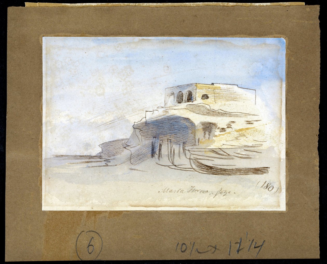 Massa Forno, Gozo adasında (Ghawdex), Malta Takımadaları (Massa Forno, Gozo, Malta) - Boyama Edward Lear (1812-1888), kağıt üzerine suluboya (9.4x13.5 cm) by Edward Lear