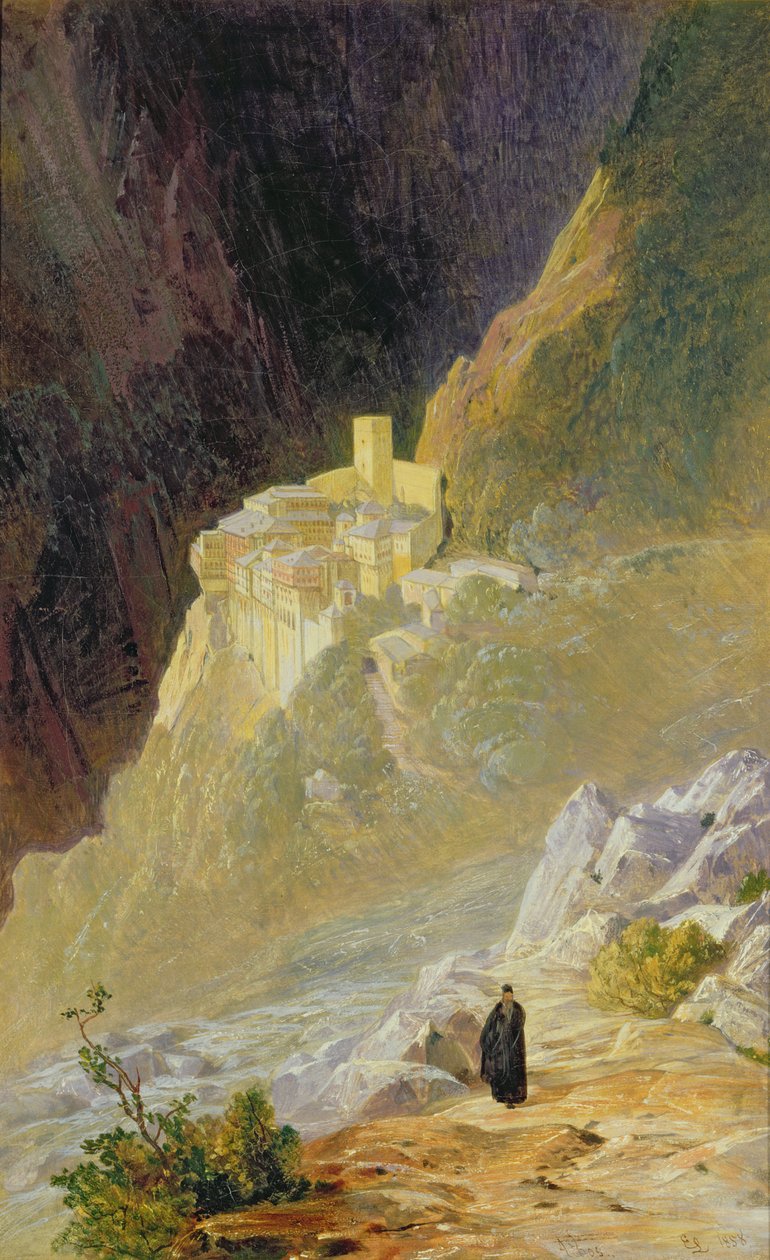 Athos Dağı, St. Paul Manastırı, 1858 by Edward Lear