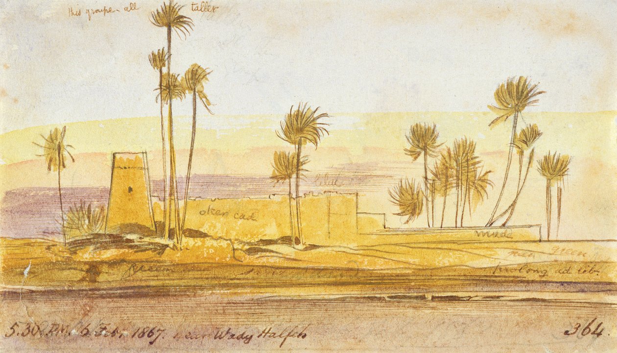 Wady Halfeh yakınlarında, 17:30, 6 Şubat 1867 (mürekkep ve wc) by Edward Lear