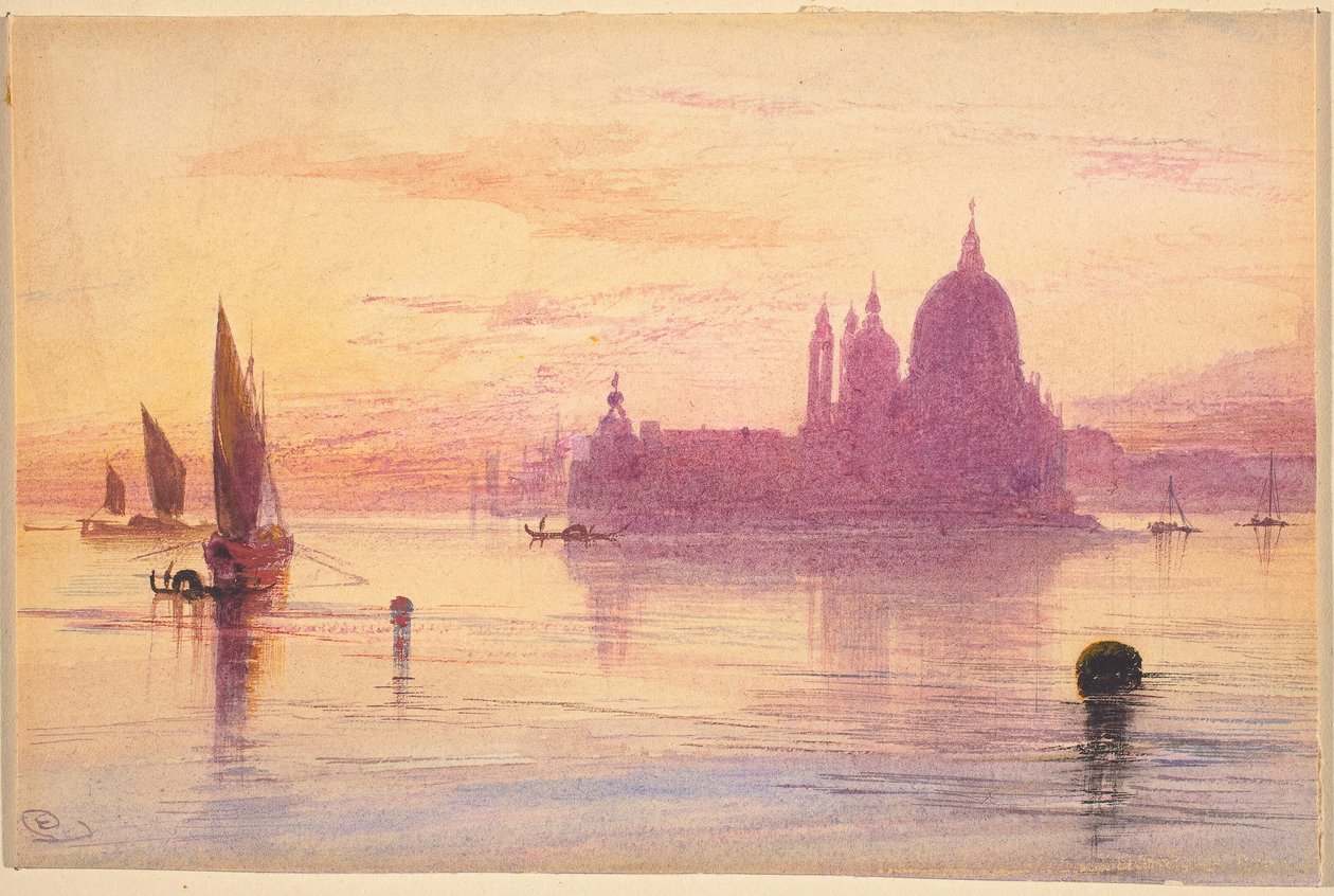 Santa Maria della Salute, Venedik, gün batımında by Edward Lear