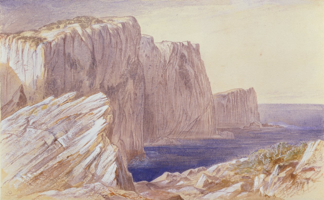 Sapphos Leap (Leucatas) Lefkas (kağıt üzerine beyaz ile yükseltilmiş kalem üzerinde wc) by Edward Lear