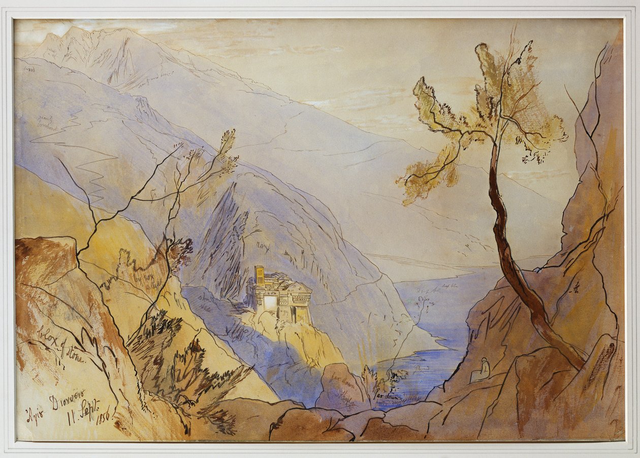 Aziz Dionysius Manastırı, Athos Dağı, 11 Eylül 1856 by Edward Lear
