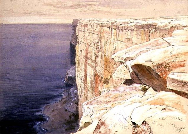 Garf Hasan yakınlarındaki Kayalar, Malta by Edward Lear