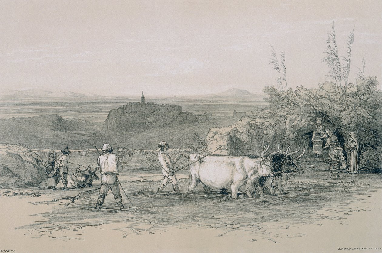 Roma ve çevresinden manzaralar: Subiaco yakınlarındaki bir kasaba olan Roiate by Edward Lear