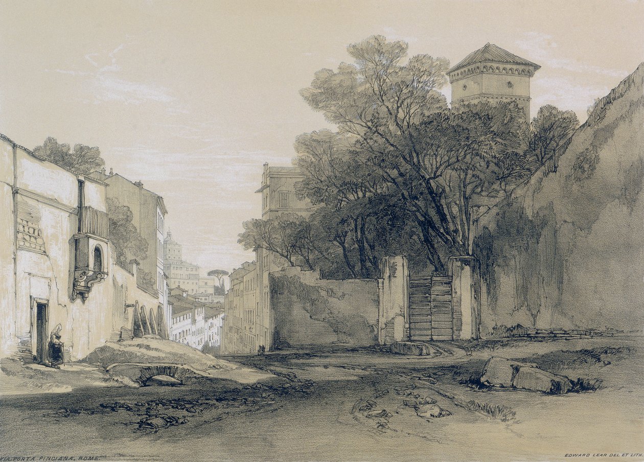 Roma ve çevresinden manzaralar: Via Porta Pinciana, Roma by Edward Lear