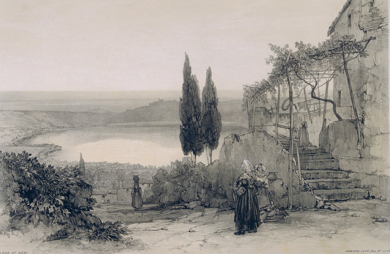 Roma ve çevresinden manzaralar: Nemi Gölü by Edward Lear
