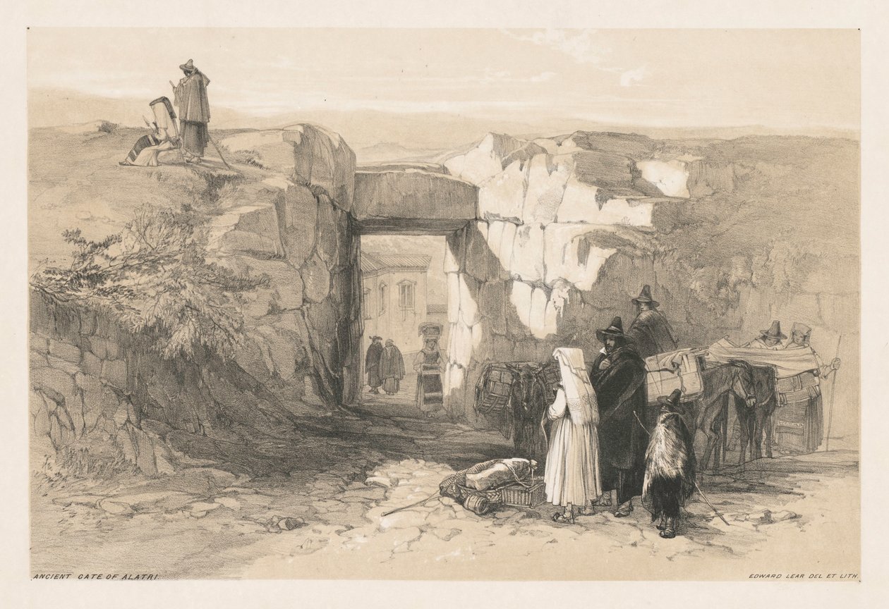 Roma ve Çevresinin Görünümleri: Alatri Antik Kapısı, 1841. by Edward Lear