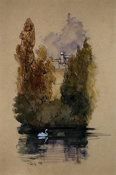 Warwick Castle (kalem ve mürekkep, kağıt üzerine suluboya ve gövde rengi) by Edward Lear