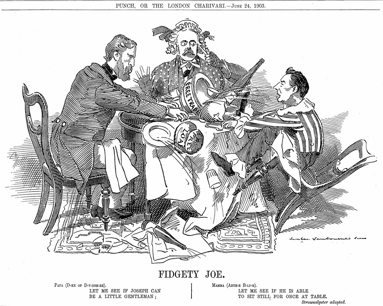 Koalisyon hükümeti. Devonshire Dükü ve Arthur Balfour (ortada), koalisyondaki küçük partinin lideri Joseph Chamberlain