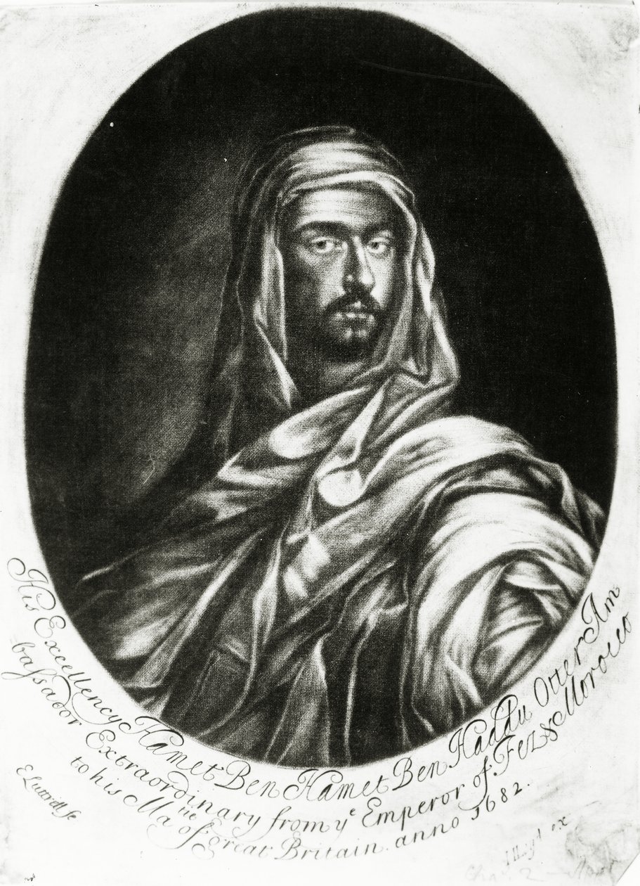 Ekselansları Hamet Ben Hamet Ben Haddu Otter, John Lloyd tarafından yayınlandı, 1682 (mezzotint) by Edward Luttrell