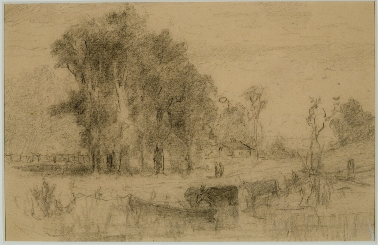 Manzara, Kayık ve İnekler (#57) C. 1880 (kağıt üzerinde grafit) by Edward Mitchell Bannister