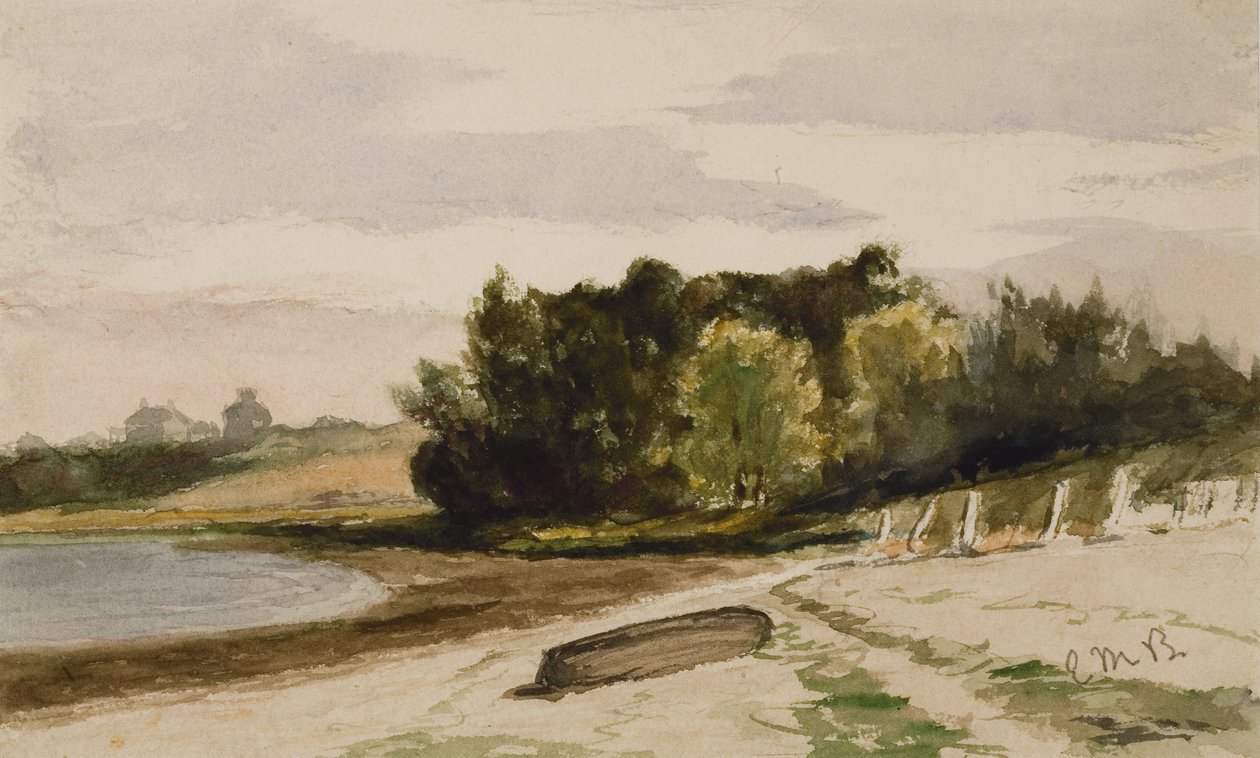 Sahilde Log ile Peyzaj (#40), c. 1880 (kağıt üzerine sulu boya) by Edward Mitchell Bannister