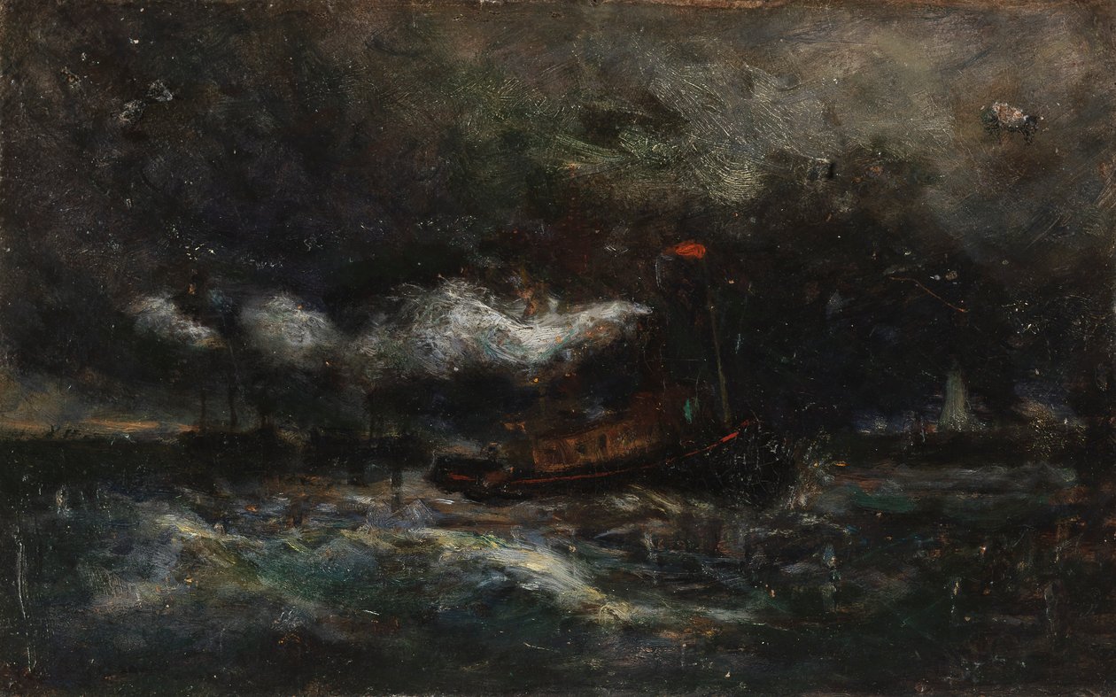 Fırtına, Brenton Hafif teknesi fırtınada, deniz feneri arka planda, n.d. by Edward Mitchell Bannister