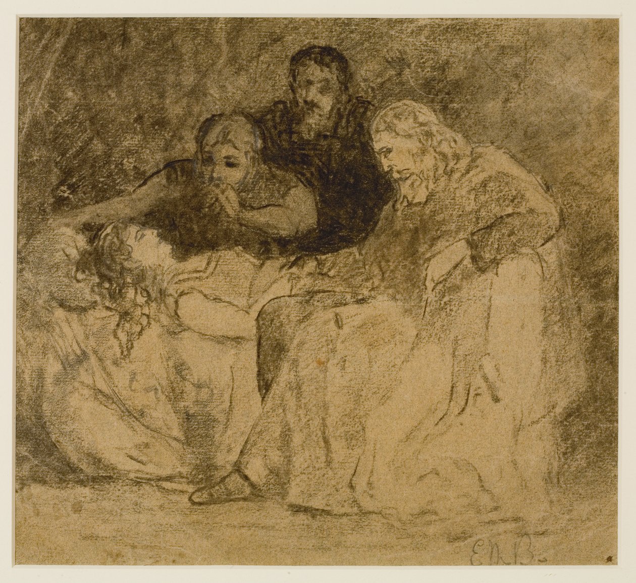 Üç Figür, Yataktaki Kadınlar (#66), c 1880'ler (kağıt üzerinde grafit) by Edward Mitchell Bannister