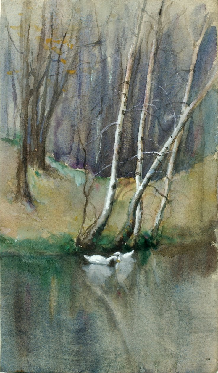 Huş Ağaçları ve Ördekler ile İsimsiz Ahşap Sahne, n.d. by Edward Mitchell Bannister