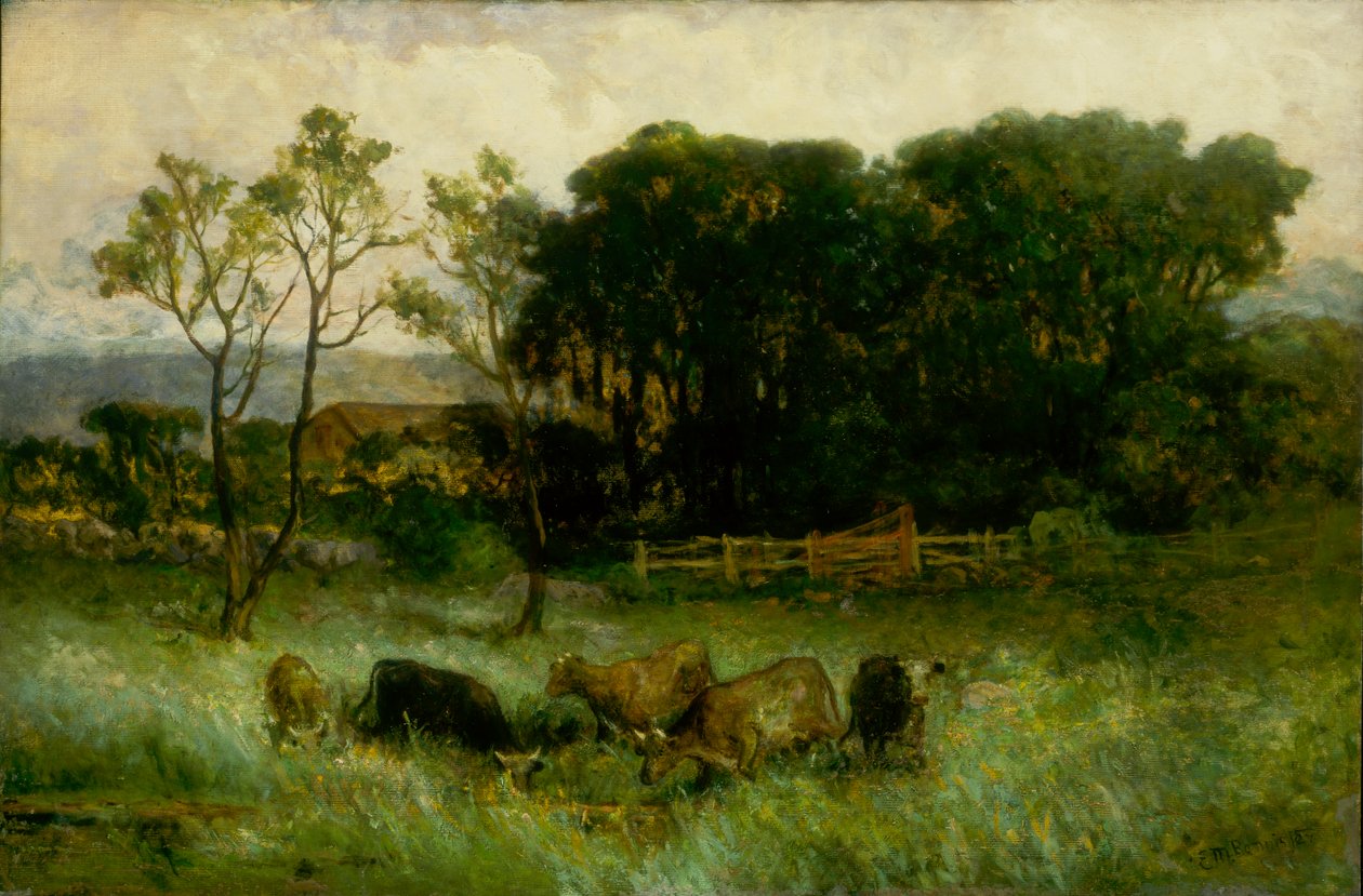 Meradaki isimsiz beş inek, yakl. 1884-1886. by Edward Mitchell Bannister