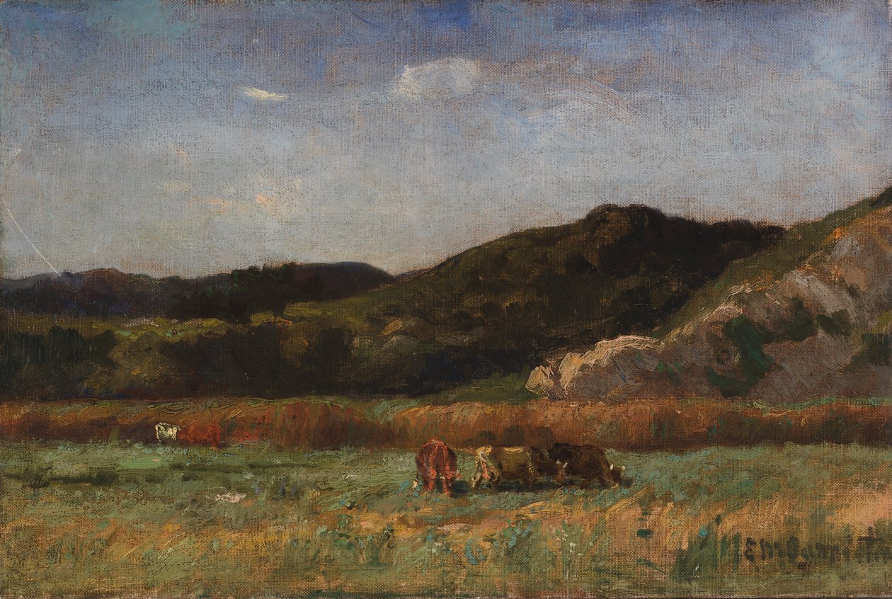İneklerin otladığı isimsiz manzara, tepeler, 1891. by Edward Mitchell Bannister