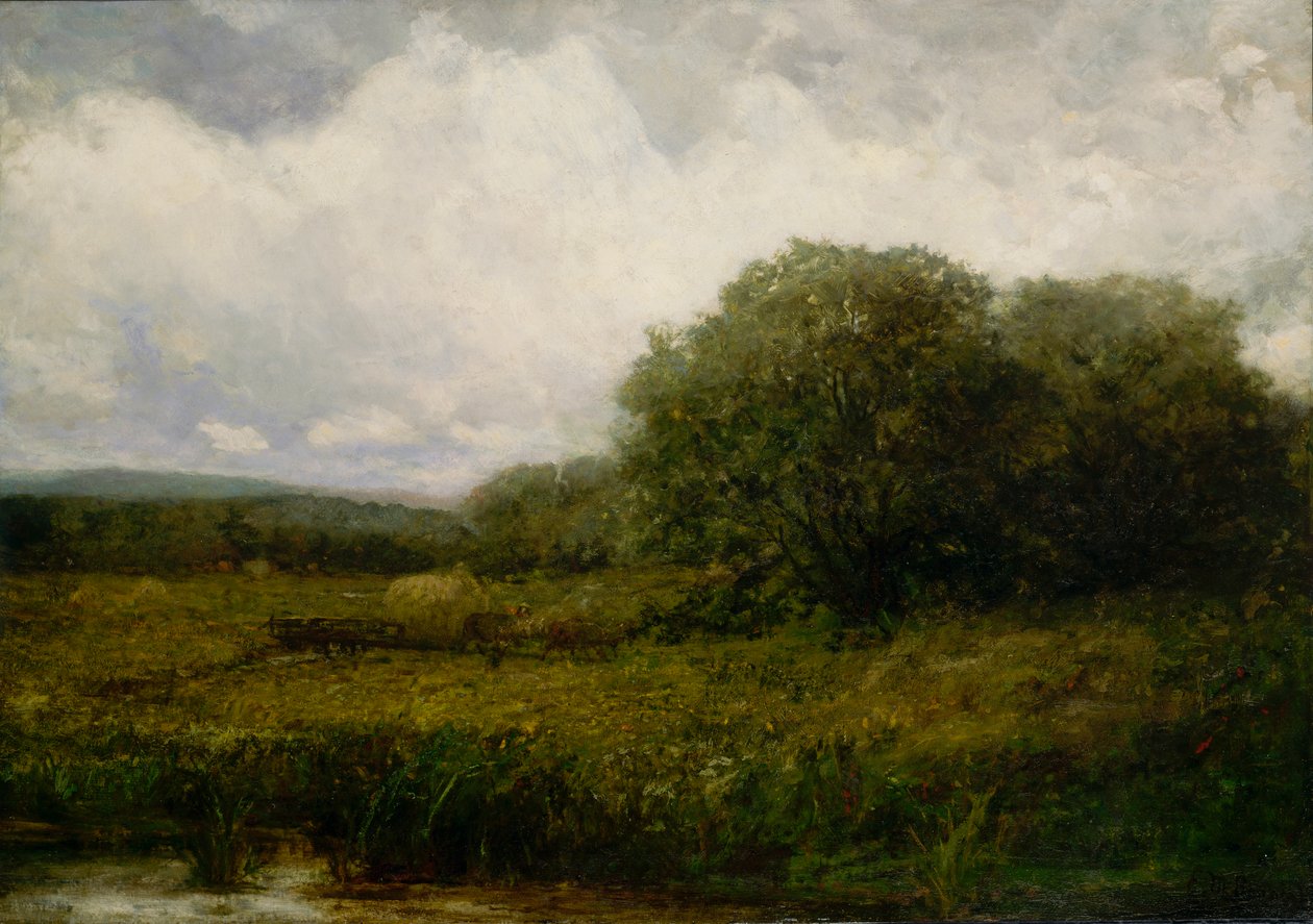 Öküz ve saman arabası geçiş köprüsü ile isimsiz manzara, n.d. by Edward Mitchell Bannister
