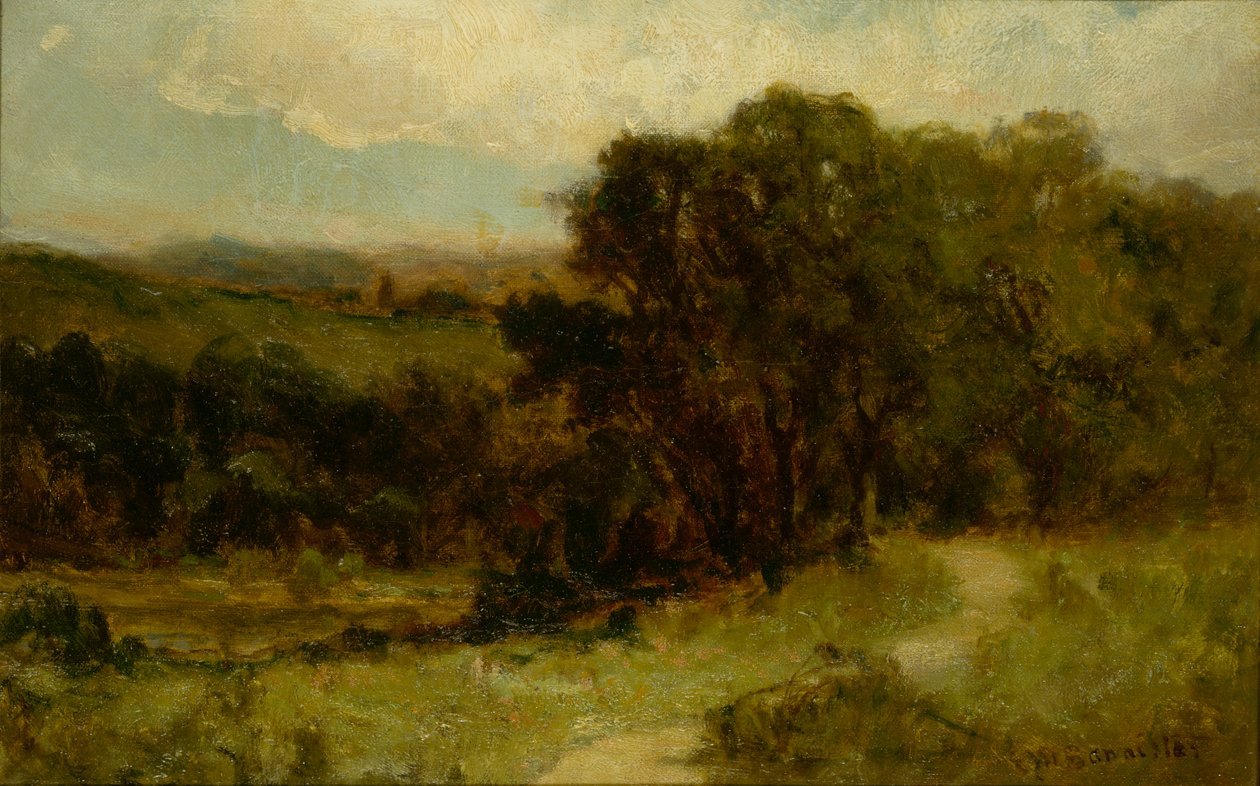 Dere ve ağaçların yanında yol bulunan isimsiz manzara, n.d. by Edward Mitchell Bannister