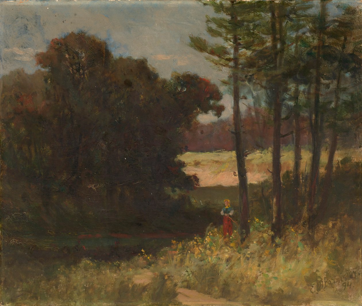 Ağaçlar ve kadın ile isimsiz manzara, 1894. by Edward Mitchell Bannister