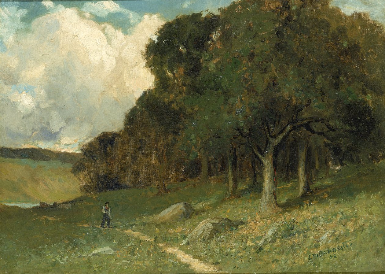 Arka planda ağaçları olan yolda isimsiz adam, 1882. by Edward Mitchell Bannister