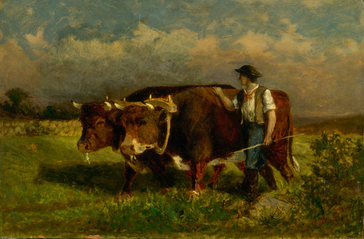 İki öküzlü isimsiz adam, 1869. by Edward Mitchell Bannister