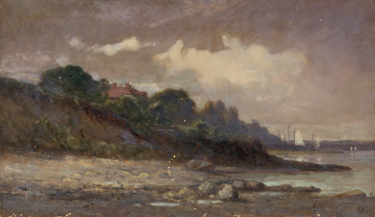 Yelkenli ve çatılı isimsiz kıyı şeridi, 1893. by Edward Mitchell Bannister