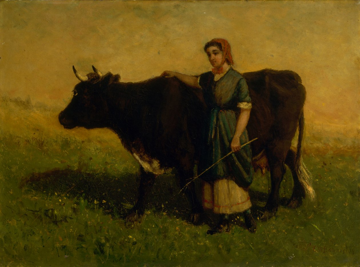 İnekle yürüyen isimsiz kadın, yak. 1869. by Edward Mitchell Bannister