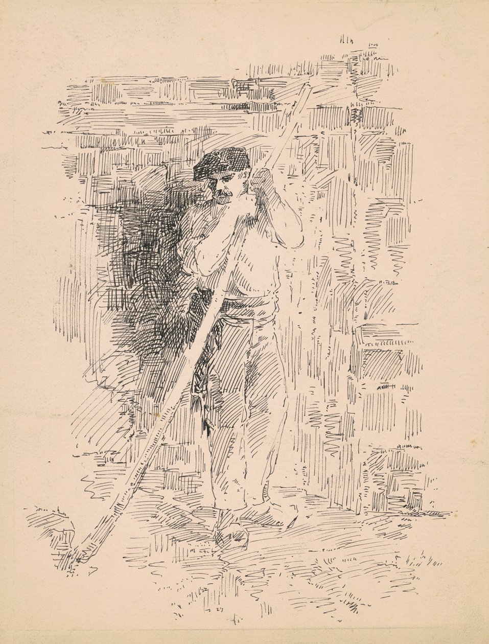 Ayakta Erkek Köylü, c.1878 (dokuma kağıt üzerine kalem ve siyah mürekkep) by Edward Moran
