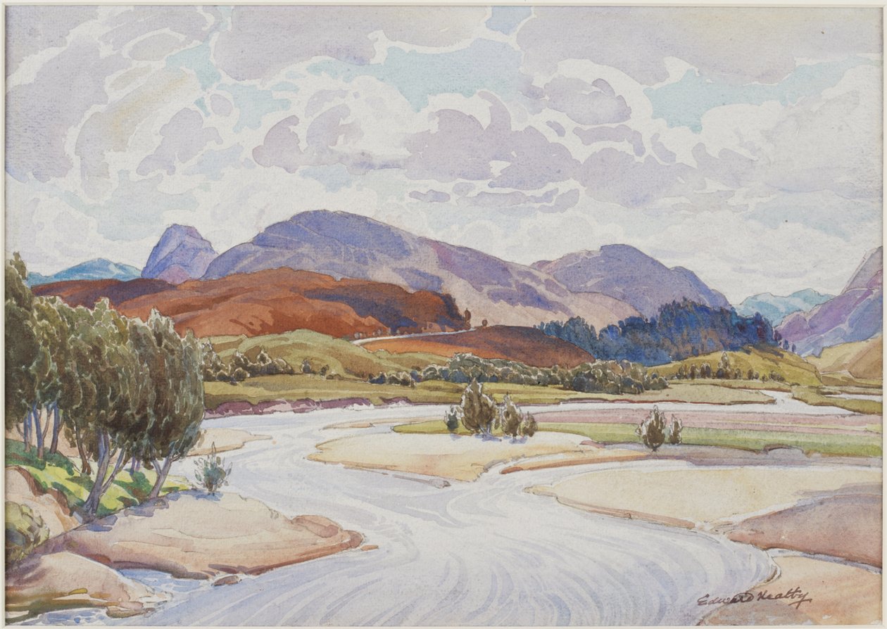 Spey Üzerine, c.1935 (Suluboya) by Edward Mossforth Neatby