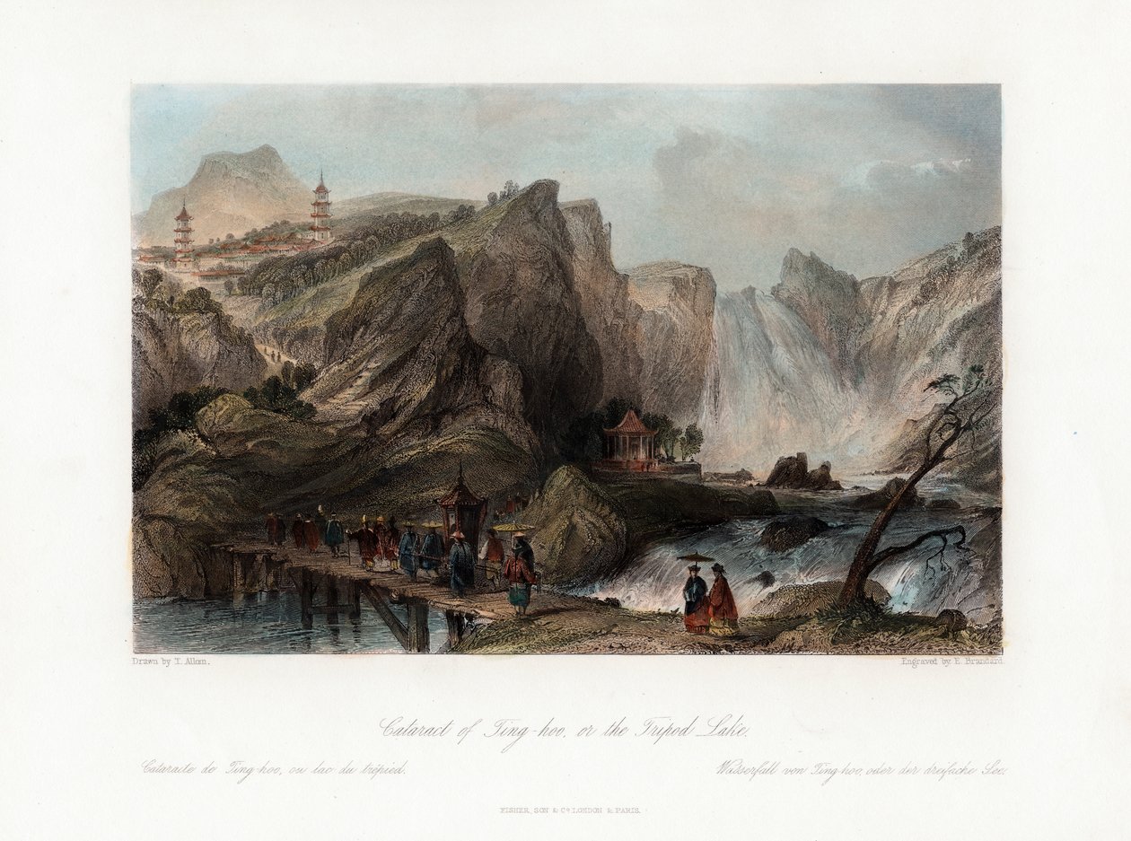 Tripod Gölü'ndeki Ting-hoo Kataraktı, Çin, c1840. by Edward Paxman Brandard