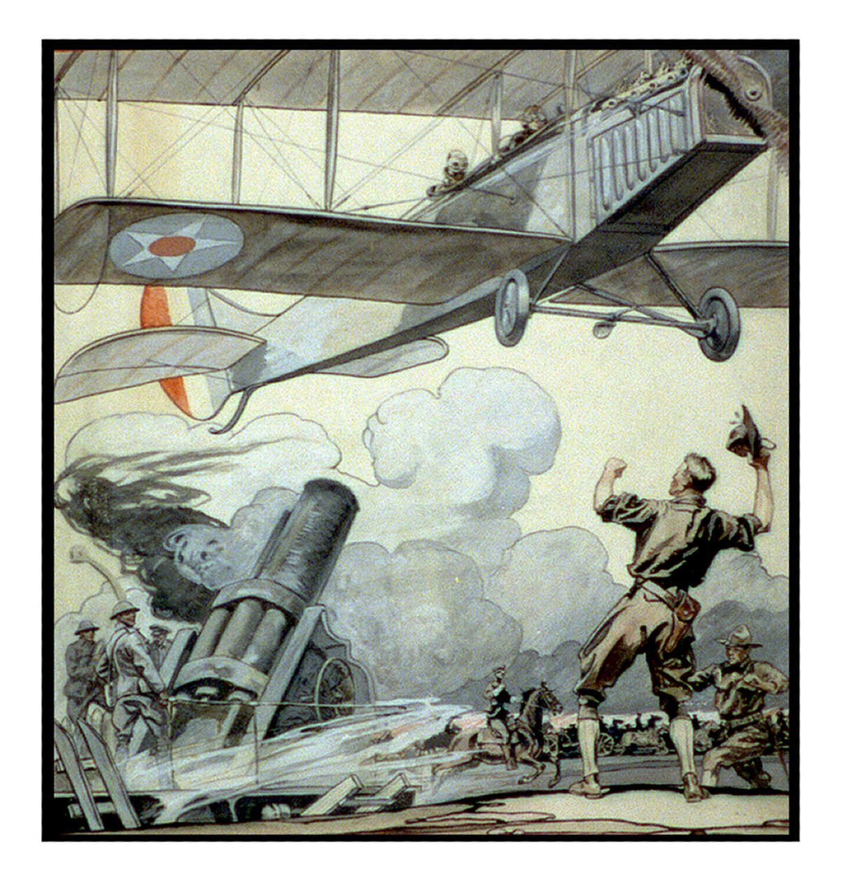 Uçak, topçu silahı ve askerler, Edward Penfield by Edward Penfield