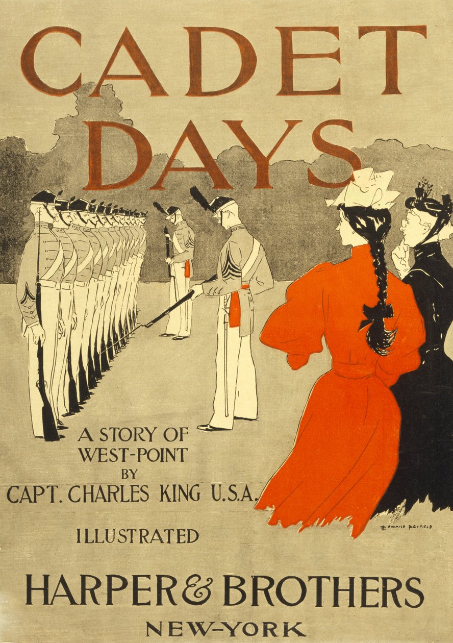 Cadet Günleri için Ön Kapak, Yüzbaşı Charles King U.S.A., pub. New York, 1894. by Edward Penfield