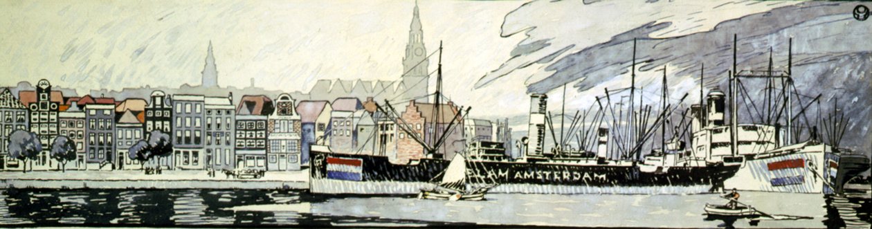 Hollanda ve gemileri. Edward Penfield tarafından suluboya by Edward Penfield