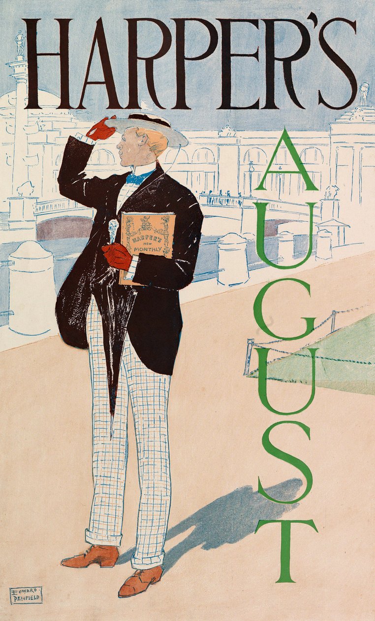 Poster reklam Harpers New Monthly Magazine, Ağustos 1893 (renkli litografi) by Edward Penfield