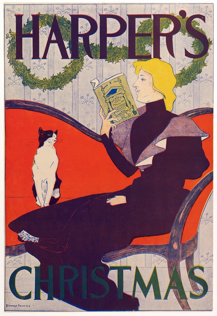 Poster reklam Harpers New Monthly Magazine, Noel 1894 (renkli litografi) by Edward Penfield