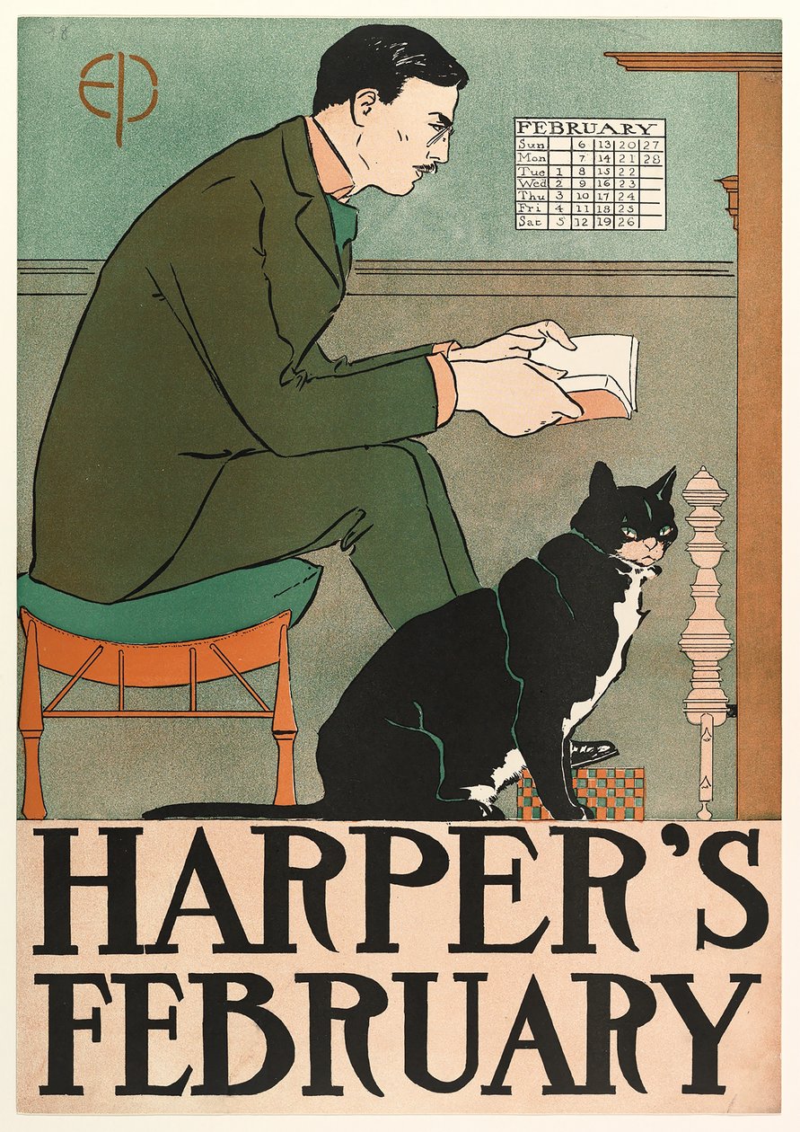 Poster reklam Harpers New Monthly Magazine, Şubat 1898 by Edward Penfield
