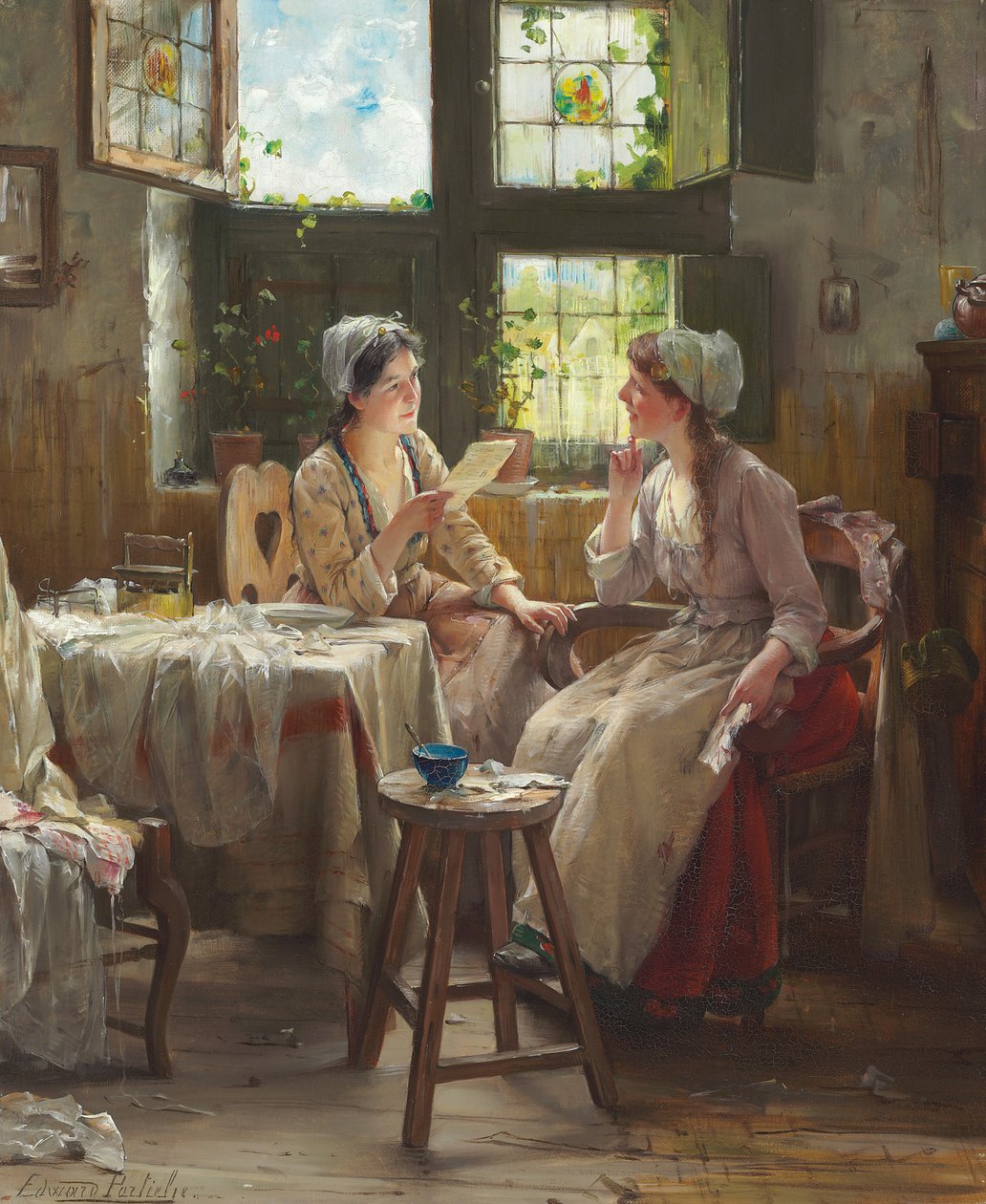 İyi Haber (tuval üzerine yağlı boya) by Edward Portielje