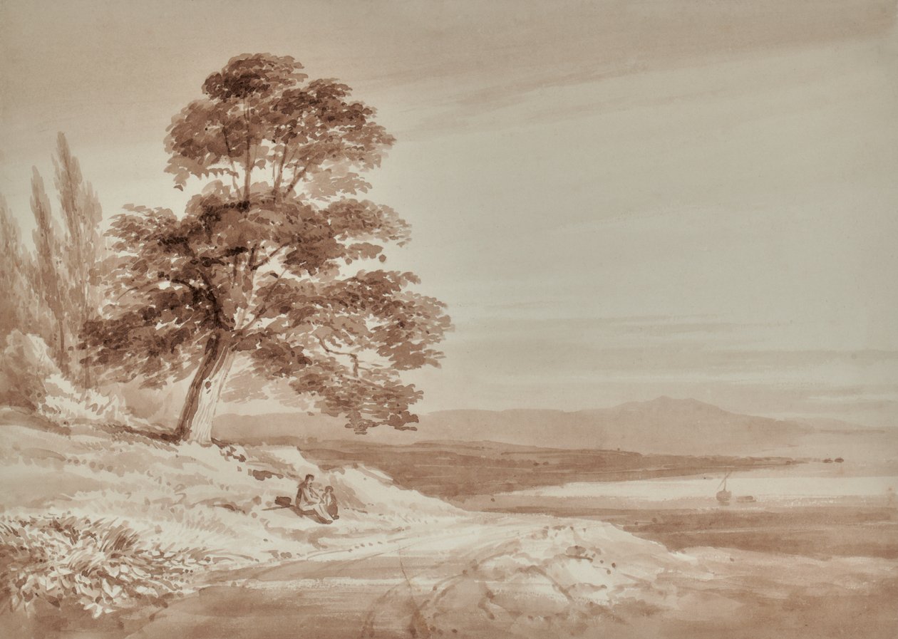 Figürler ve ağaç ile manzara by Edward Pretty