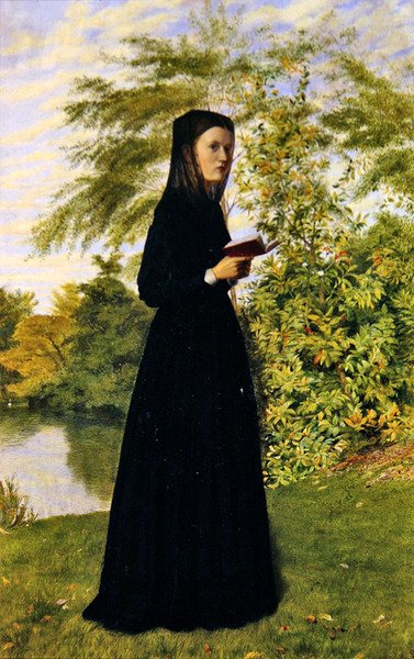 Bir park alanında kitap okuyan kadın, 1860 dolayları (gemide petrol) by Edward Radford