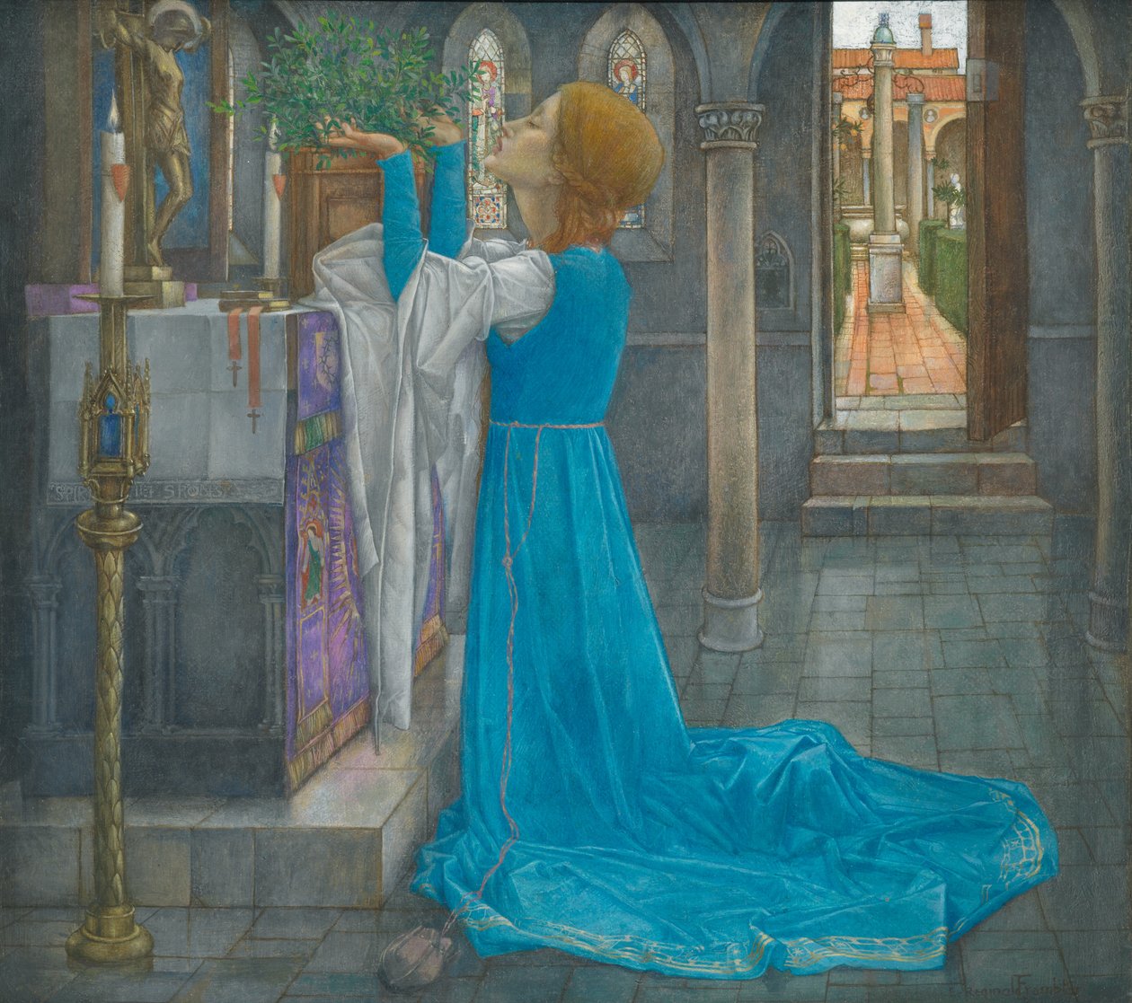 Isabella ve Fesleğen Çömleği (tuval üzerine tempera) by Edward Reginald Frampton