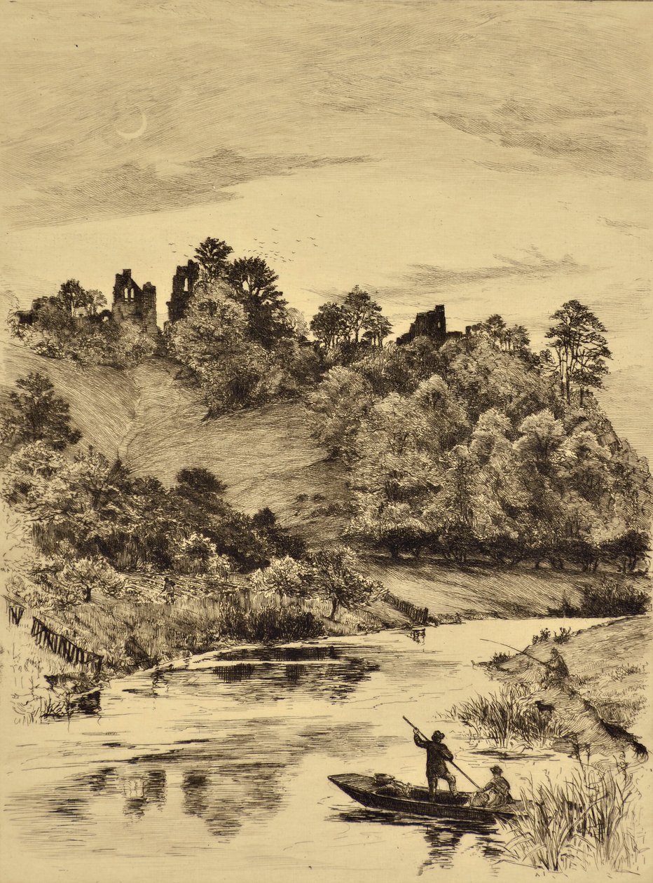 Güvercin: Tutbury Kalesi, 1880 dolayları (gravür) by Edward Slocombe