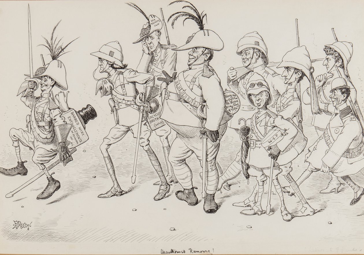 Dan Leons Light Horse, Henry Irving, Beerbohm Tree, R.B., W.S. Penley, Forbes Robertson ve E.P., Punch için, Kasım 1902 by Edward Tennyson Reed