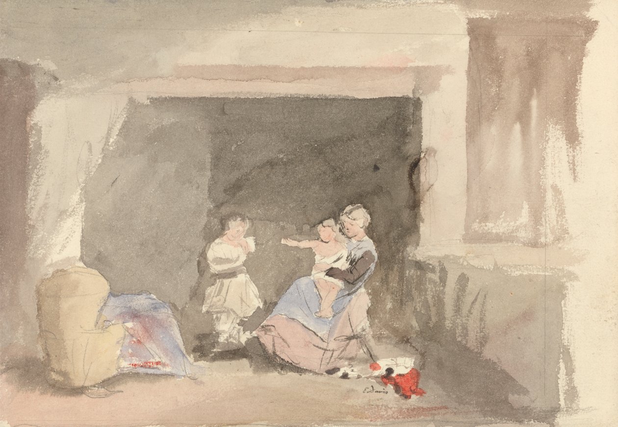 Anne ve İki Çocuklu İç Mekan by Edward Thompson Davis