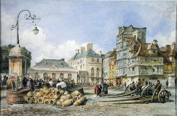 Kıtada Bir Pazar Meydanı (Kağıt üzerine suluboya) by Edward William Cooke